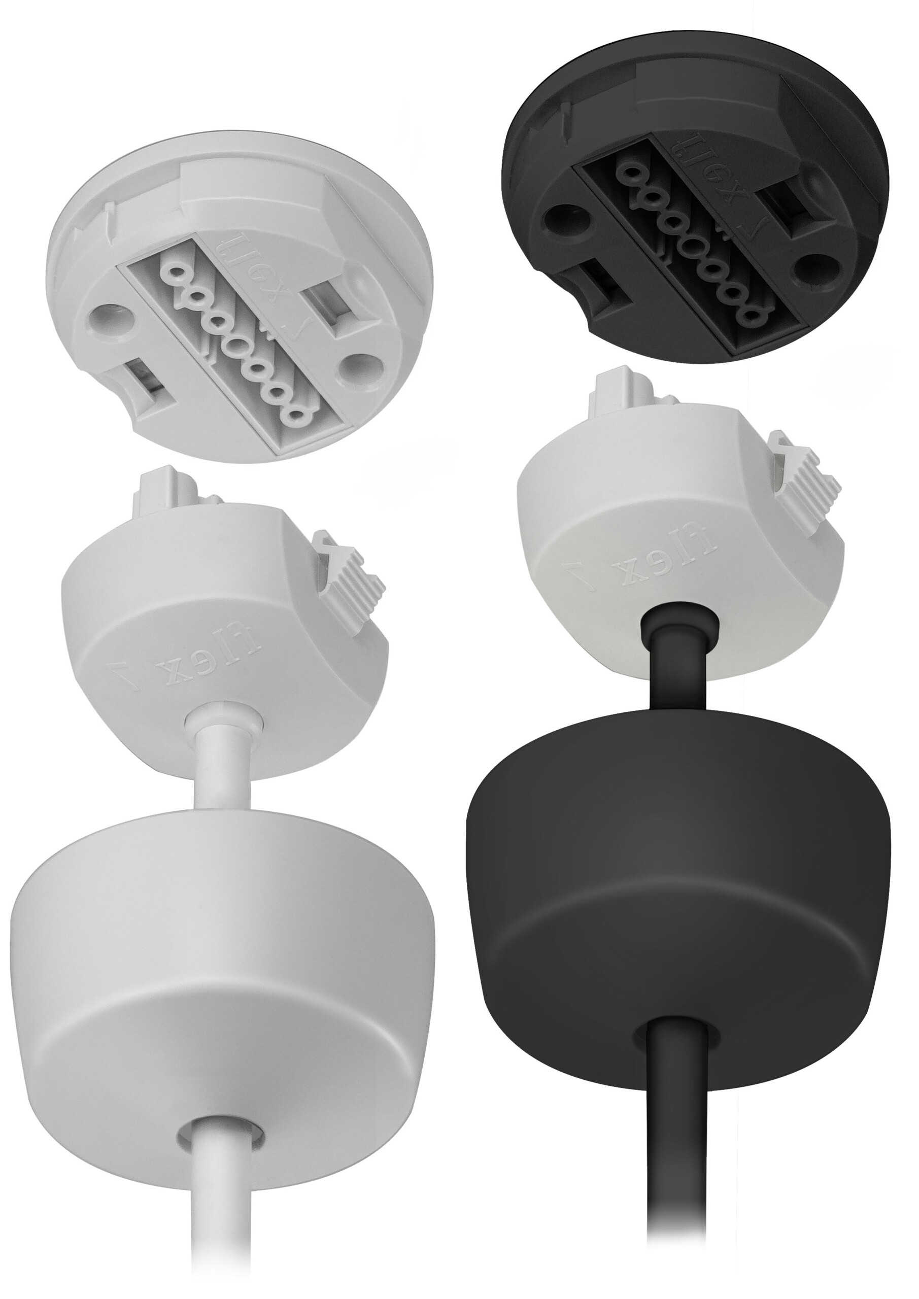 Prota plug-in ceiling rose in black and in white.